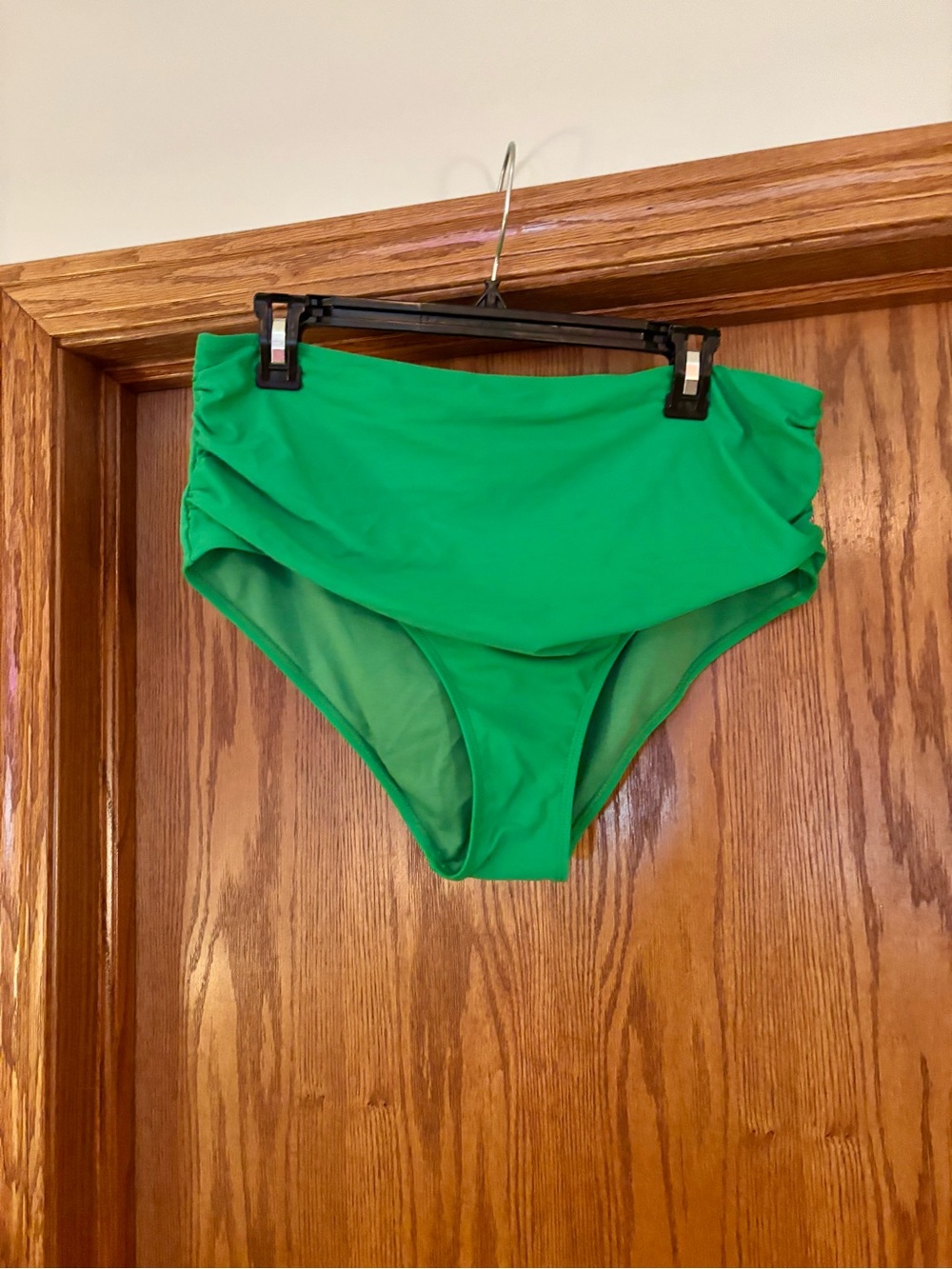 Catherine Malandrino Green High-Waist Swim Bottoms with Ruched Sides
